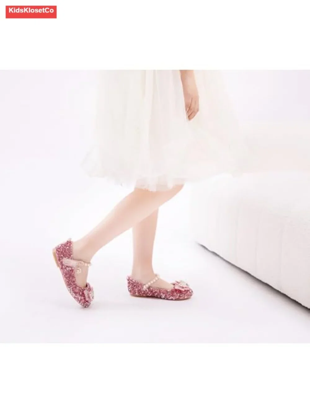 Girls Sparkle Princess Mary Jane Ballet Flats Hook Loop Dress Shoes